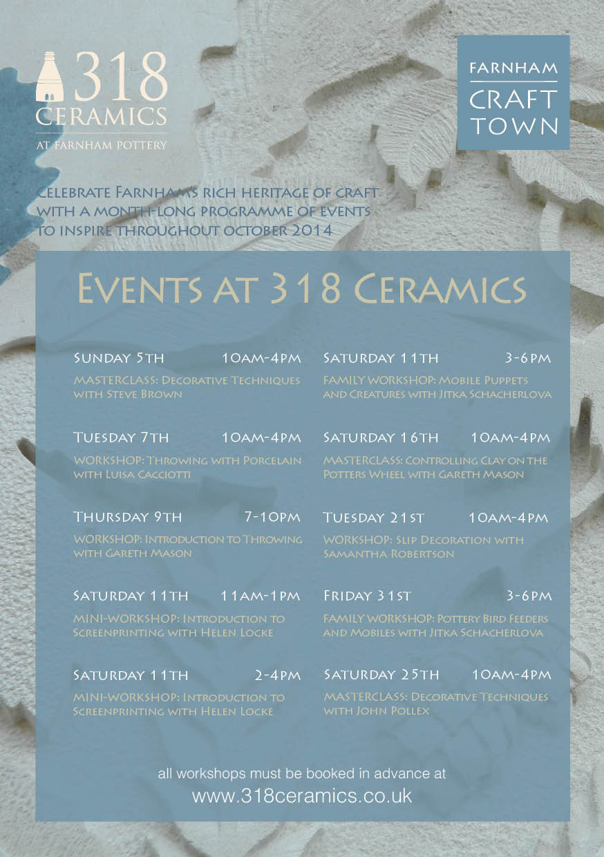Farnham Craft Town – October Activities from 318 Ceramics