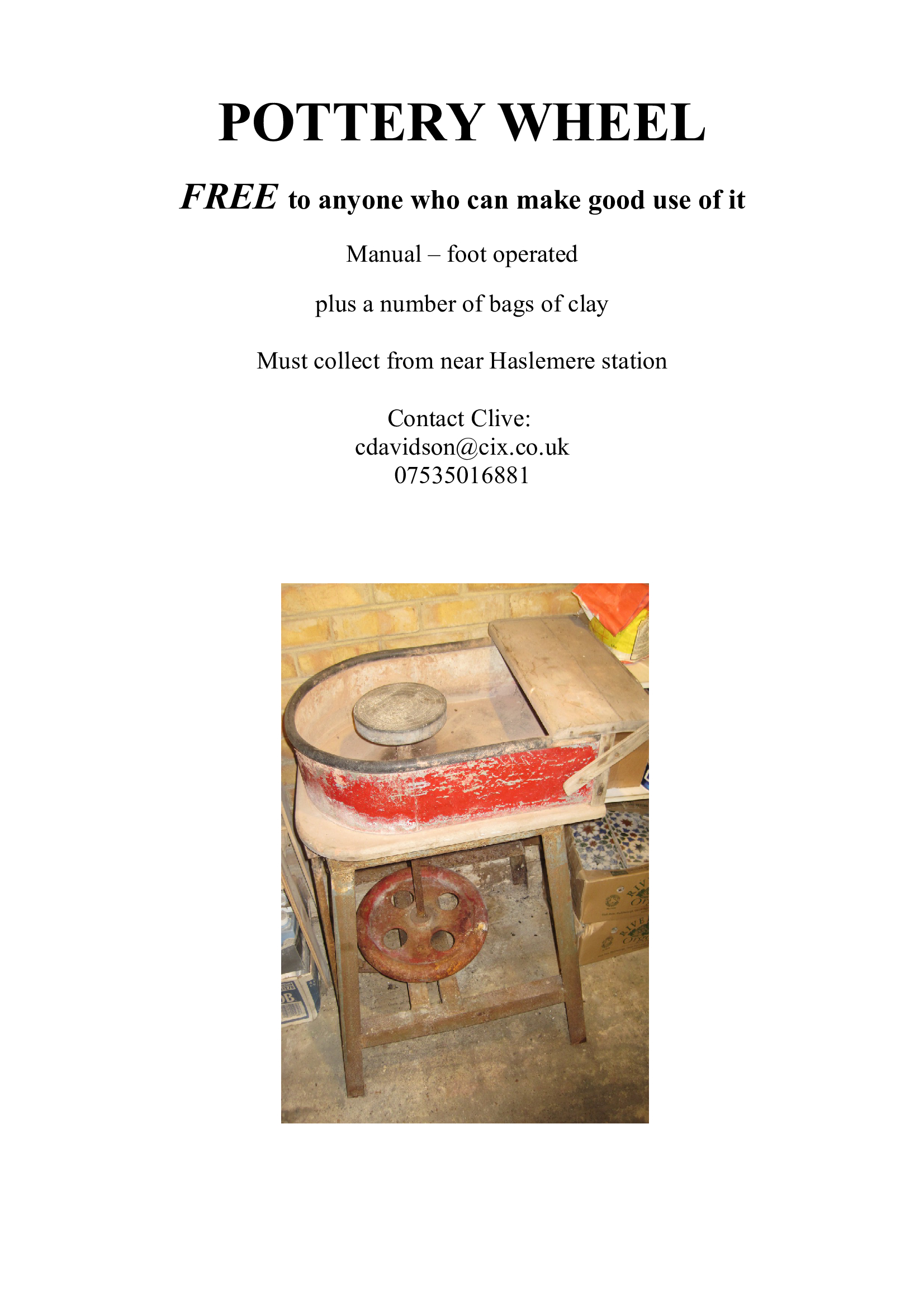 FREE Pottery wheel