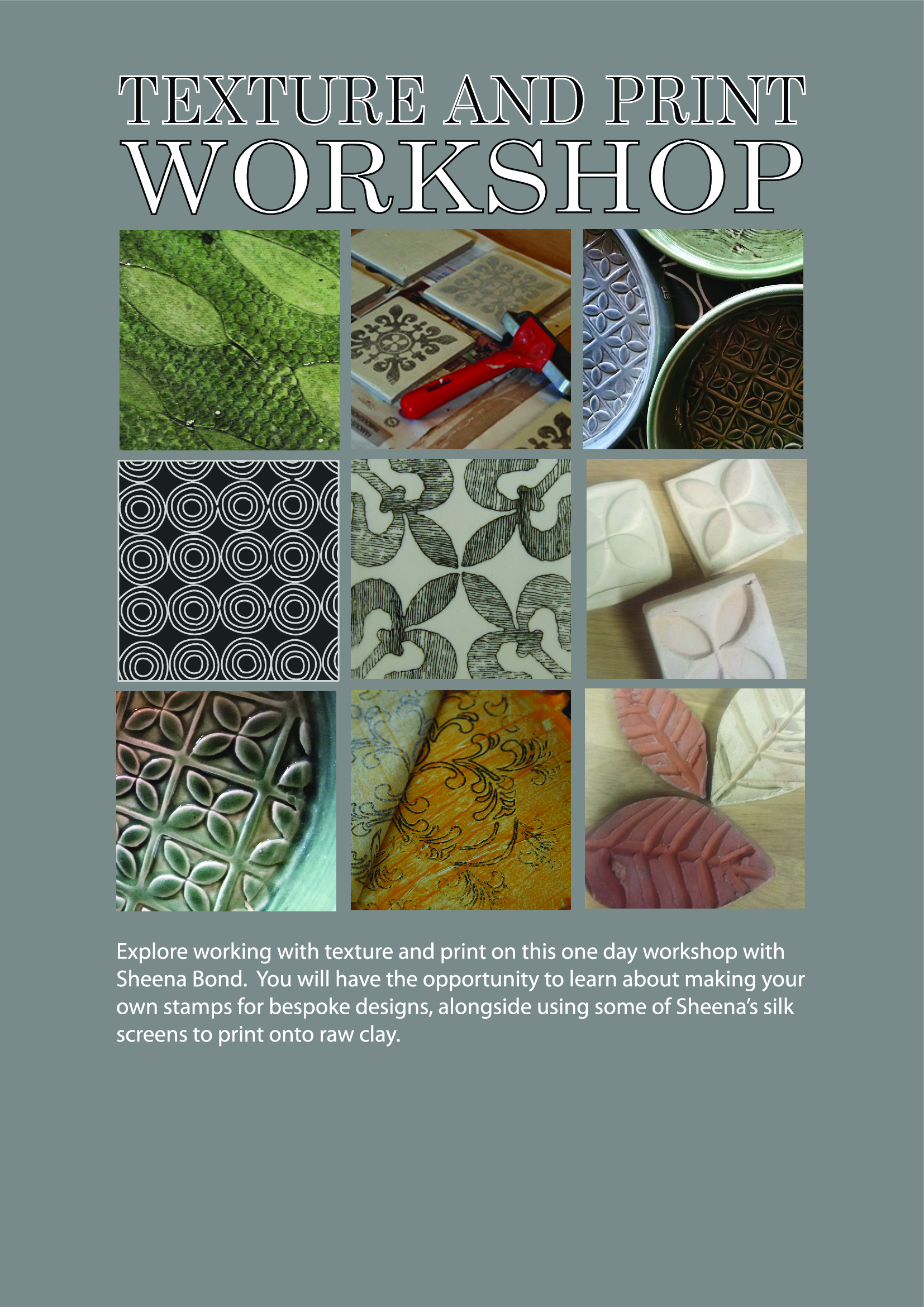 Texture & Print workshop @ 318 Ceramics tomorrow.